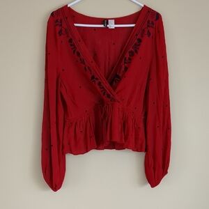 Size 8 Divided By H&M Red Top Long Sleeve Shirt